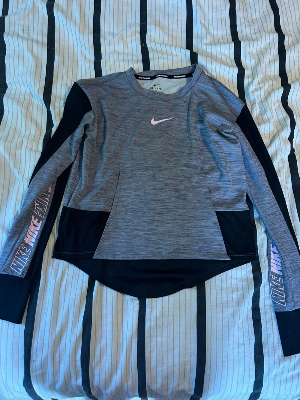 Nike Dri-FIT Heathered Gray Running Shirt with Pink Swoosh